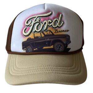 Ford Bronco Vintage Trucker Hat H3 Headwear Snapback Tan Brown Nostalgic Graphic